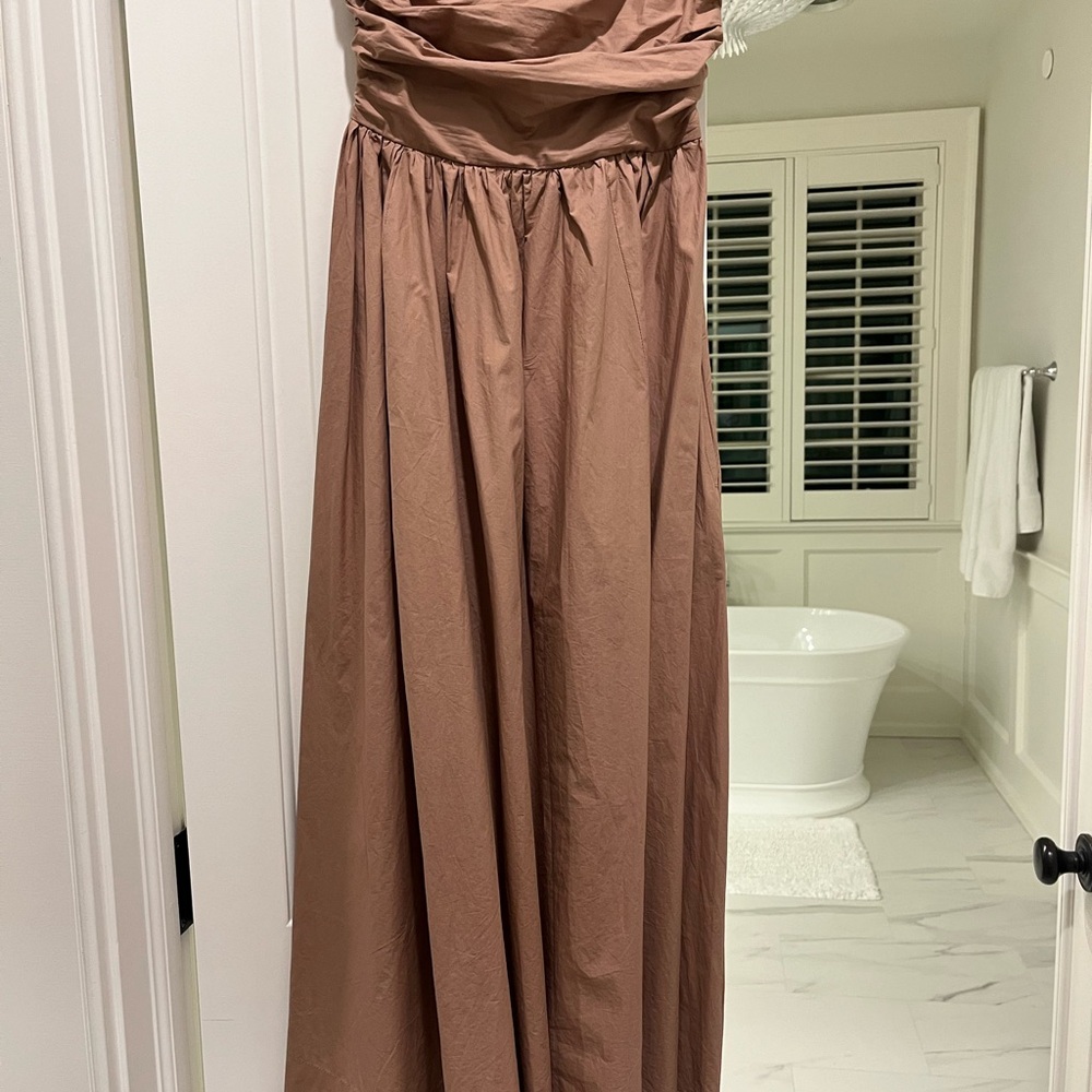 XiRENA Strapless Ruched Bodice Maxi Dress in Taupe - Picture 6 of 6